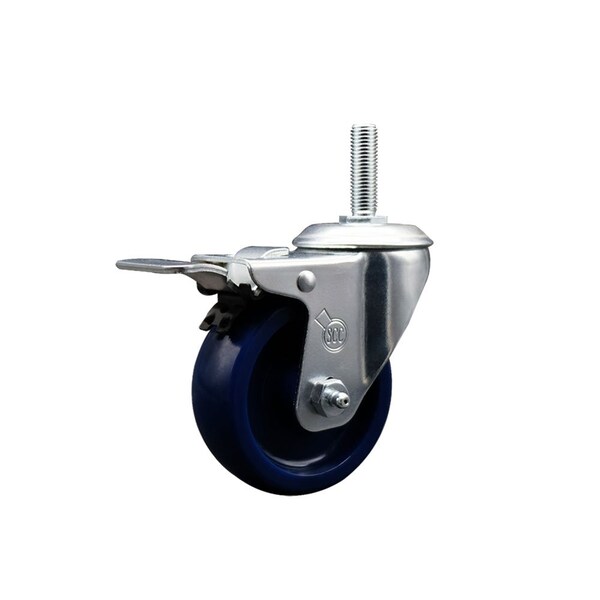 35 Inch Solid Polyurethane Wheel Swivel 34 Inch Threaded Stem Caster Total Lock Brake SCC